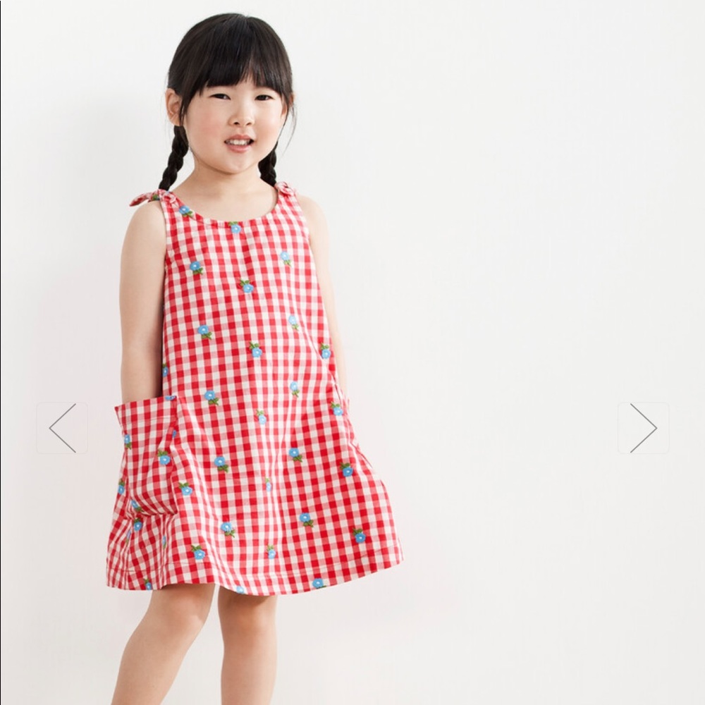 Hanna Andersson Red Gingham Pillowcase Floral Dress Size 120 cm or 6-7